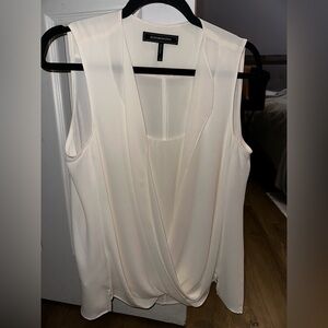 BCBGMaxAzria Cream Draped V-Neck Sleeveless Blouse